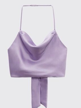 Zara Lilac Satin Cowl Halter Camisole